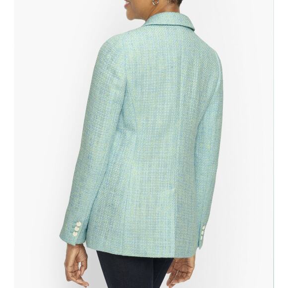 TALBOTS Women's Aqua Blue Luxe Tweed Tailored Career Blazer Jacket - Picture 2 of 14